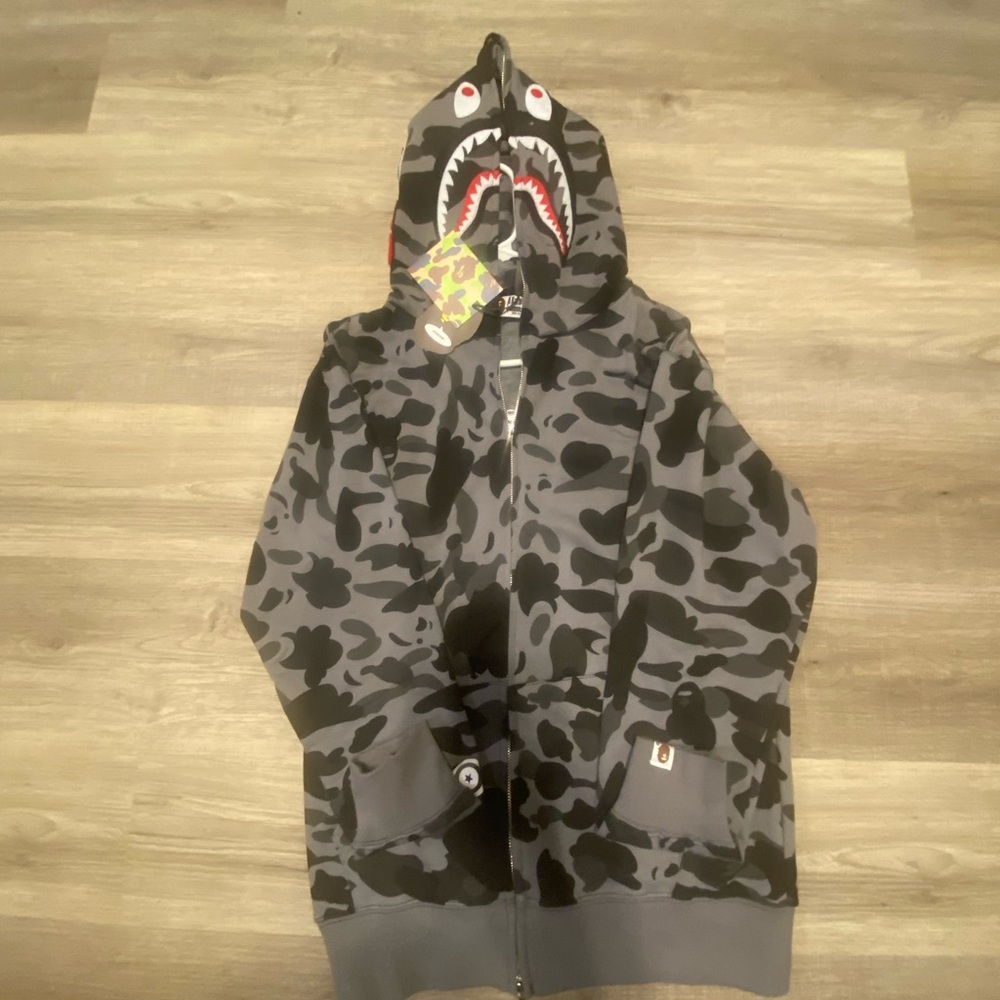 Bape Men's Zip Up Sweater - Black and Gray Camo